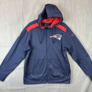 New England Patriots Hoodie Mens Medium Blue Nike Therma Fit Sweatshirt